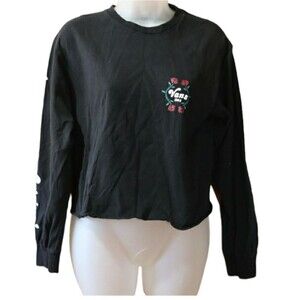 Vans Cropped Long Sleeve Spellout Tee | Small Rose Raw Edge DIY